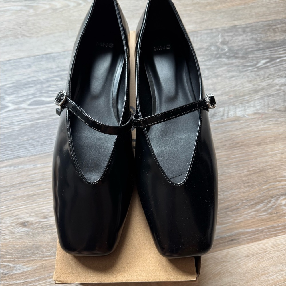 Mango Glossy Black Strap Loafers